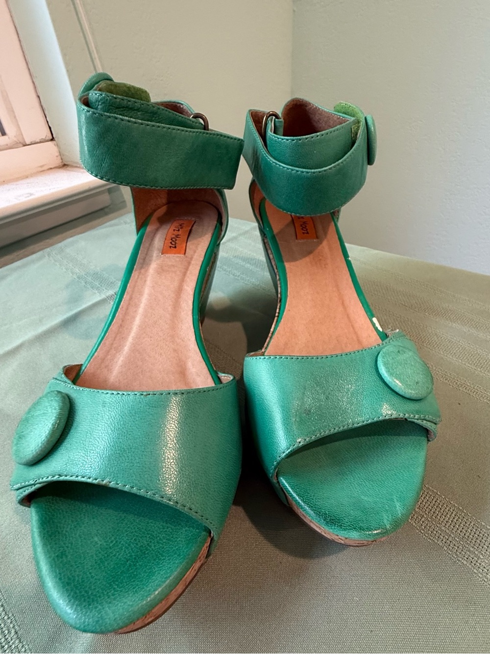 Miz Mooz Yael Ankle-Strap Sandal Wedge Green 9 - Picture 6 of 10